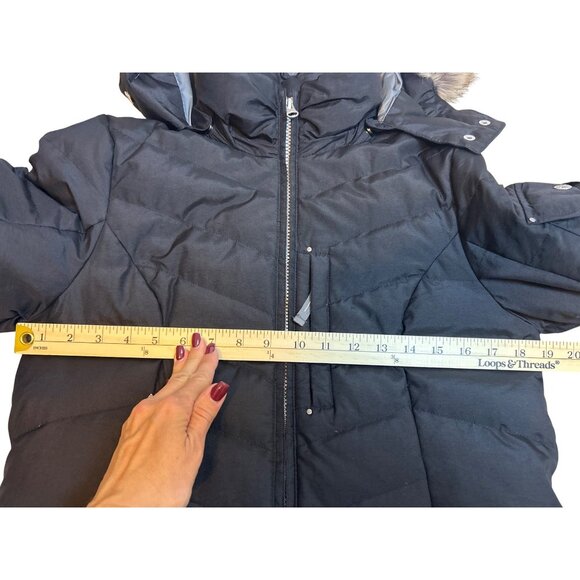 Eddie Bauer Women’s S Black Long Down Quilted Puffer Jacket Parka Faux Fur Hood - Picture 6 of 13